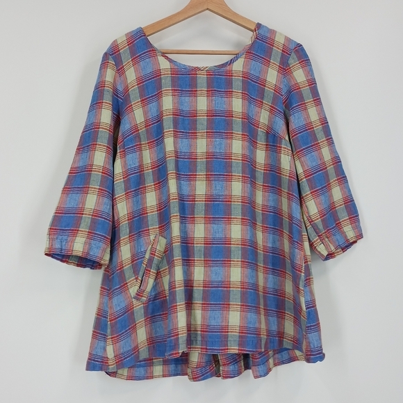Flax Tops - FLAX Plaid Linen Tunic